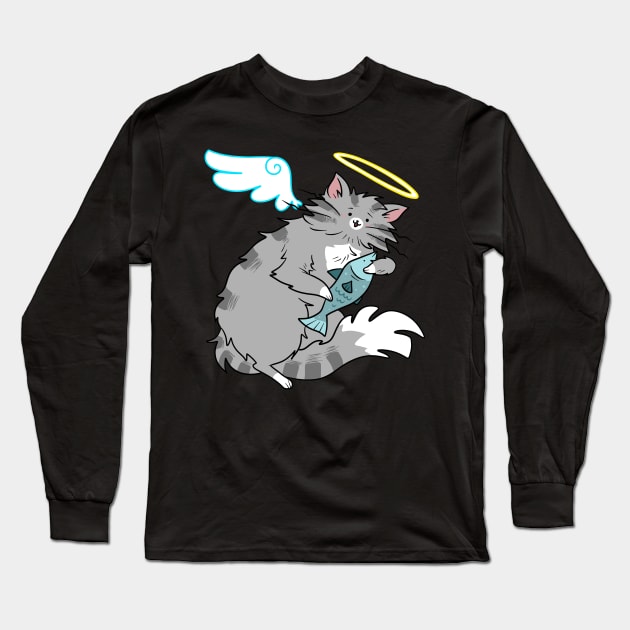 Fluffy Gray Tabby Cat Angel Long Sleeve T-Shirt by saradaboru